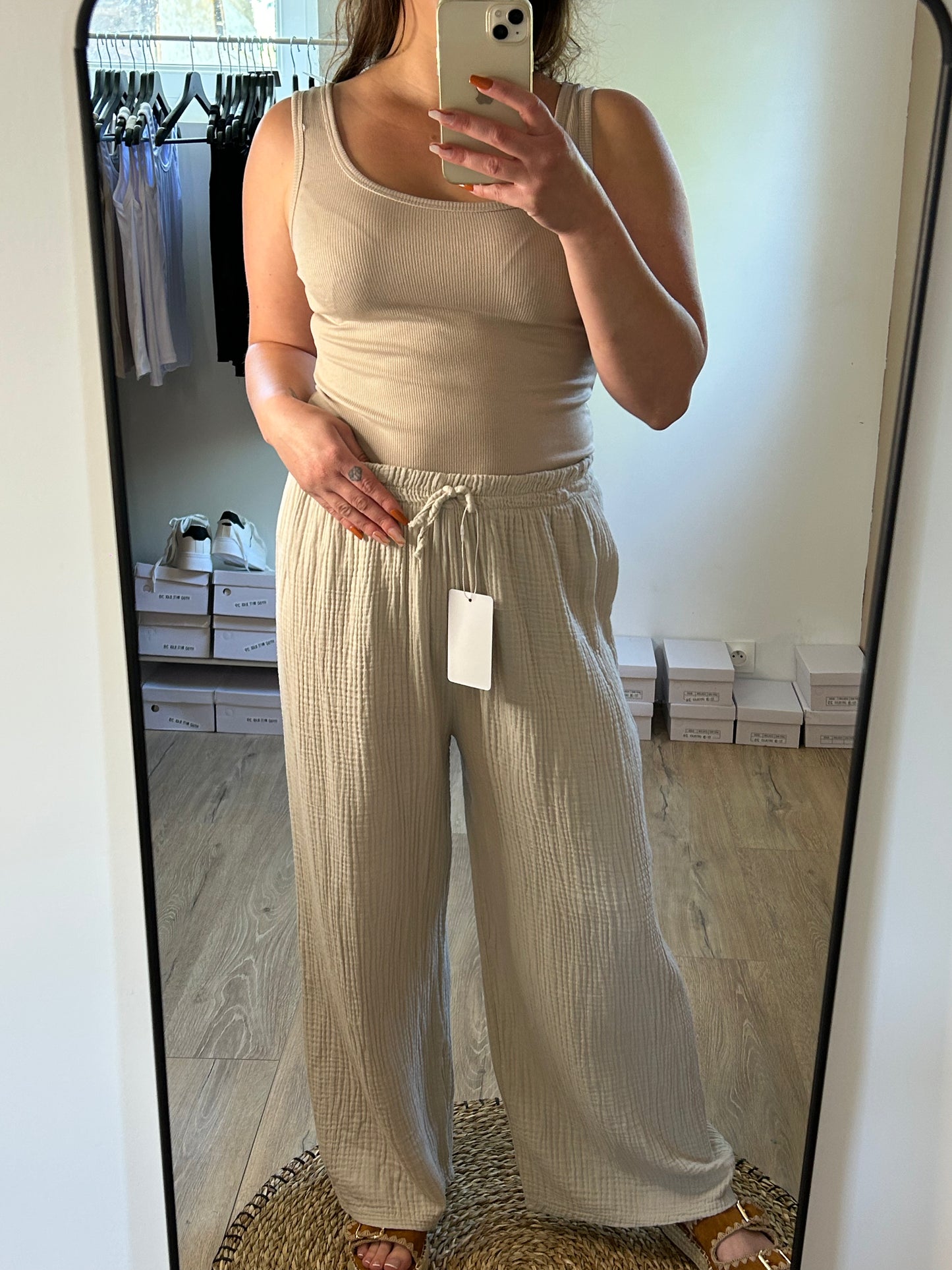 Pantalon fluide beige
